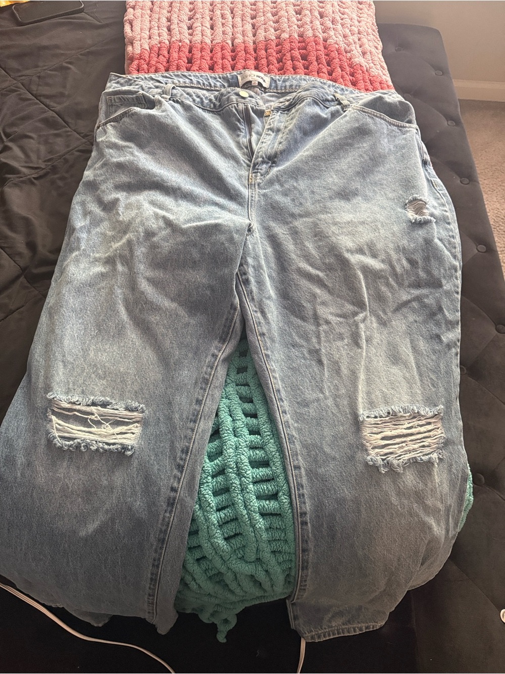 Fashion Nova Light Blue Distressed Boyfriend Jeans